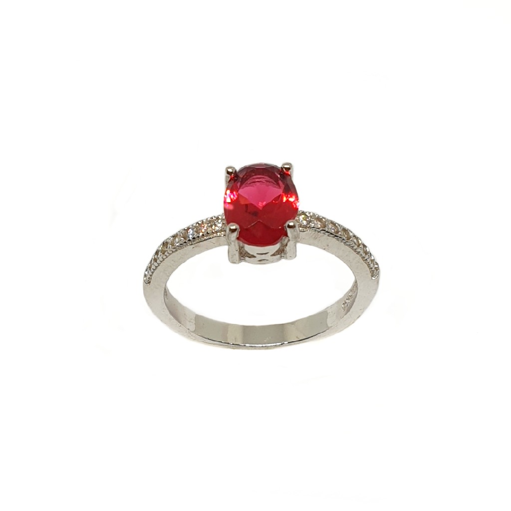 925 Sterling Silver Round Shaped Pink Stone Ring MGA - LRS3494