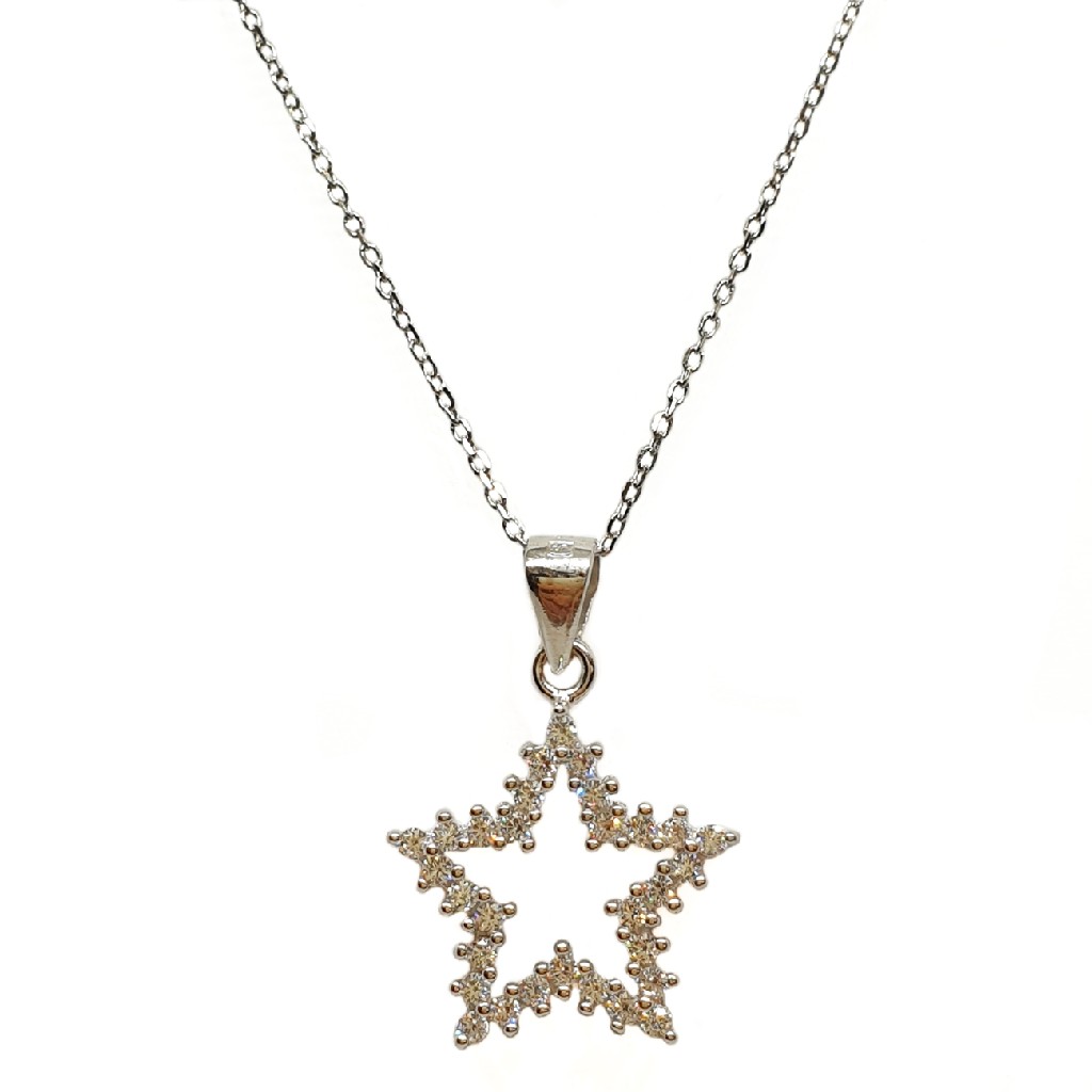 925 Sterling Silver Star Shaped Designer Necklace Chain MGA - NKS0062