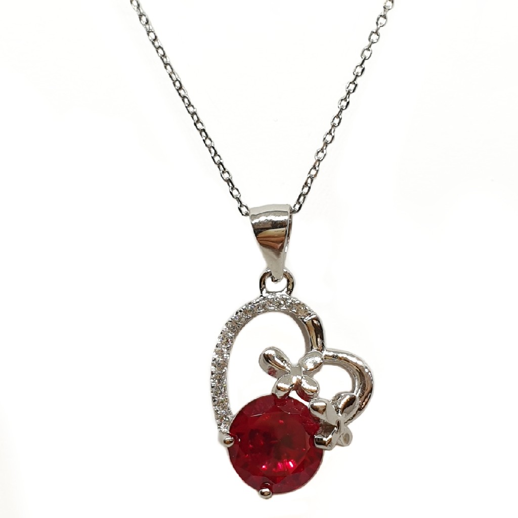 925 Sterling Silver Heart Shaped Pink Diamond Necklace Chain MGA - NKS0069