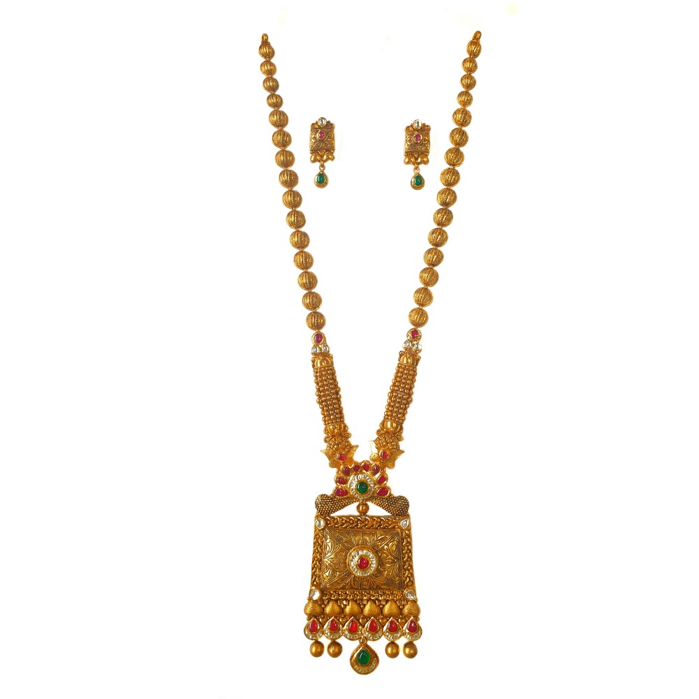 22k gold antique rajwadi complete bridal necklace set mga - gls0097