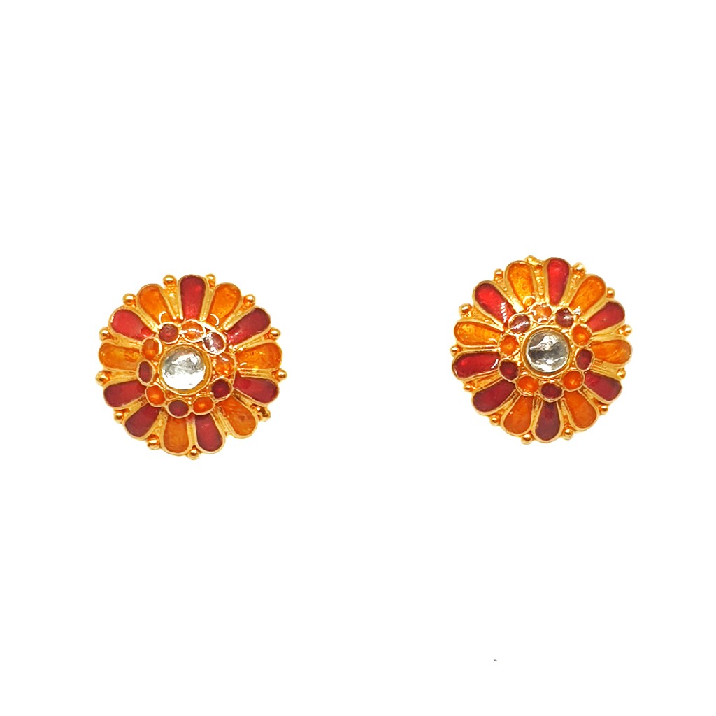 22K Gold Round Shape Meenakari Tops Earrings MGA - BTG0137