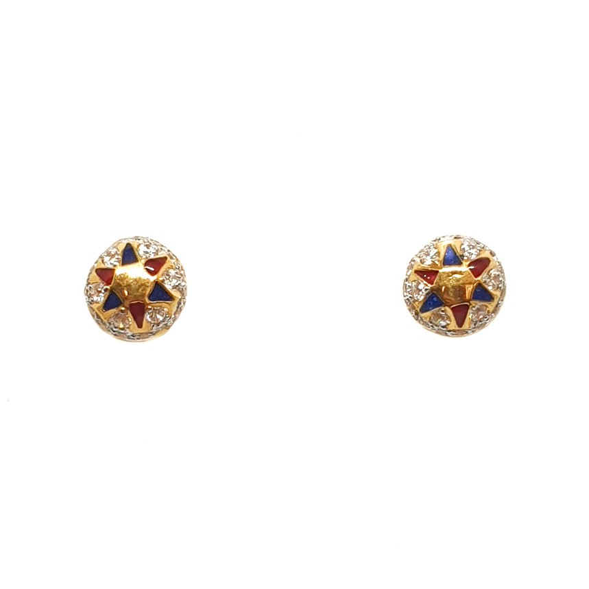 22K Gold Round Shape Meenakari Tops Earrings MGA - BTG0319