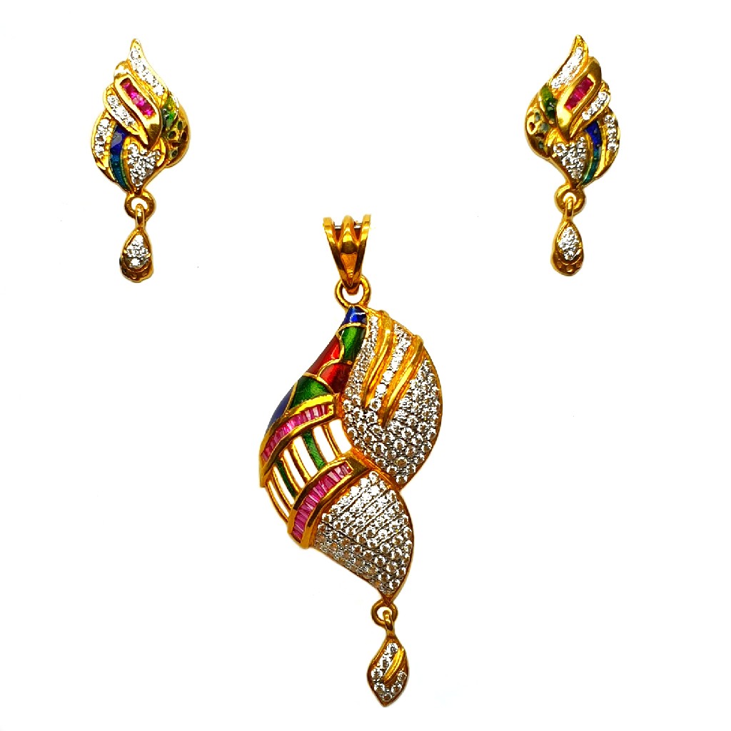 22k gold meenakari pendant set mga - ptg0023