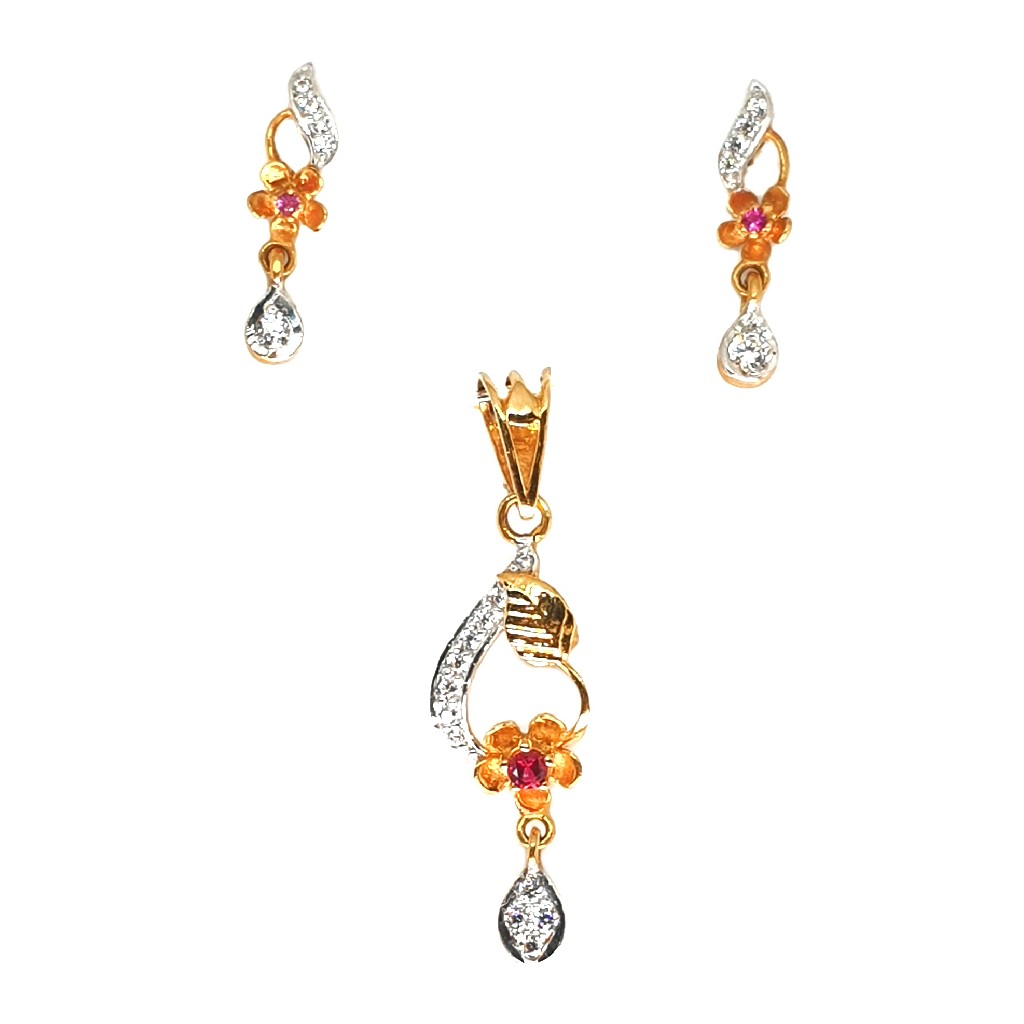 22K Gold Flower Shaped Modern Pendant Set MGA - PTG0022
