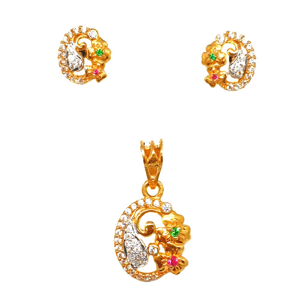 22K Gold Flower Shaped Modern Pendant Set MGA - PTG0052