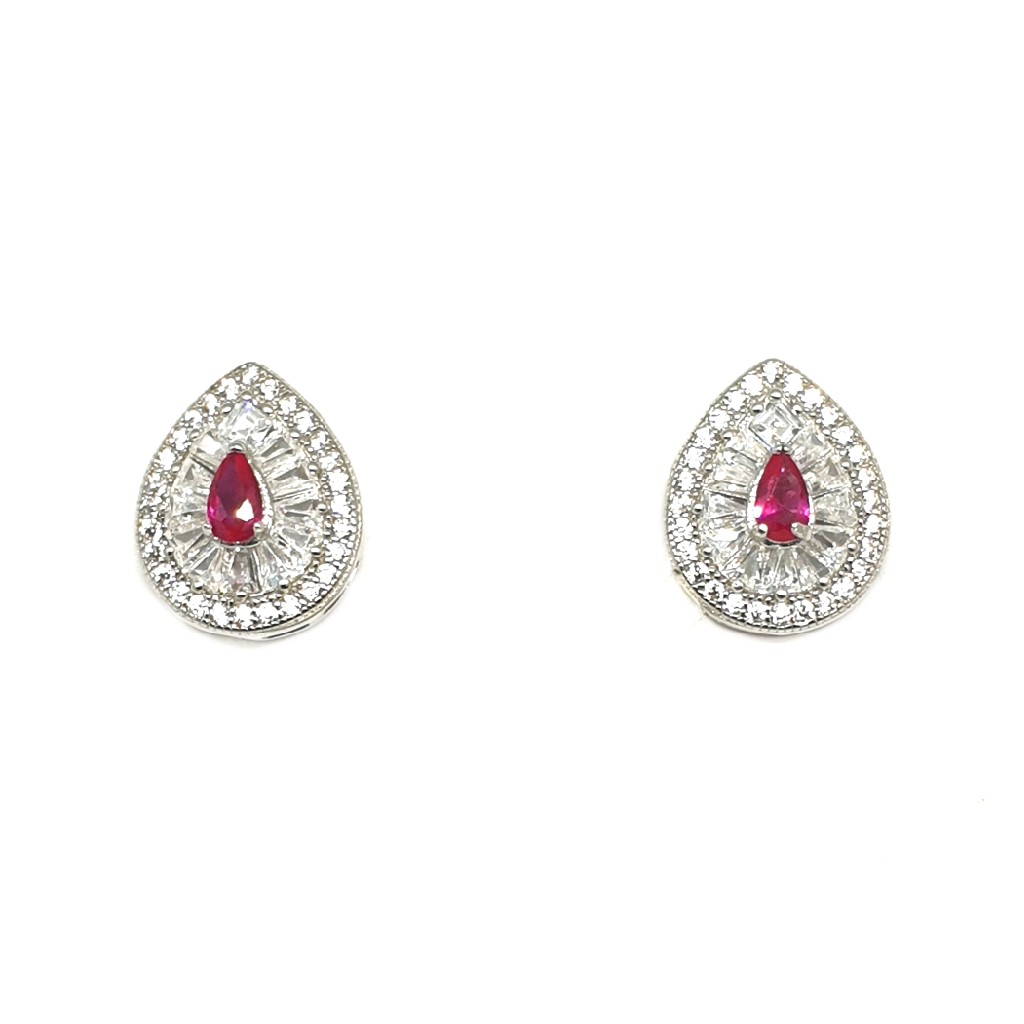 925 Sterling Silver Pear Shaped Pink Diamond Earring MGA - BTS0087