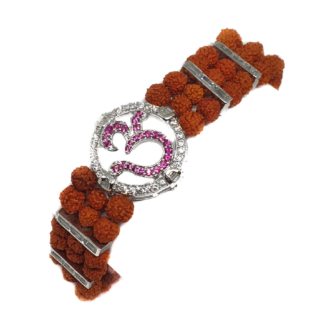 925 sterling silver three line rudraksha om bracelet mga - brs0105