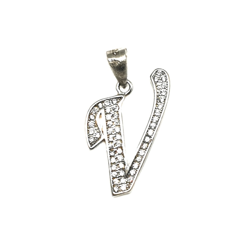925 Sterling Silver Alphabet (Letter V) Pendant MGA - PDS0046
