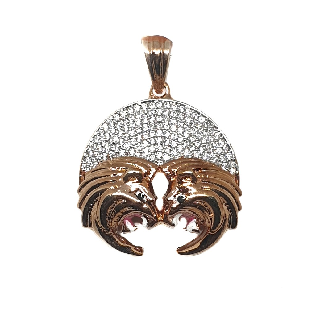 925 Sterling Silver Round Shape Lion Pendant MGA - PDS0004