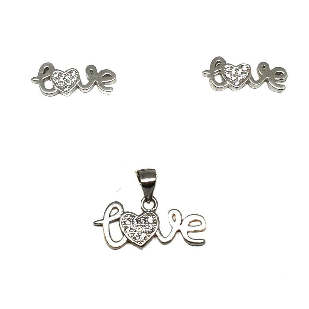 925 Sterling Silver Love CZ Diamond Pendant Set MGA - PTS0021