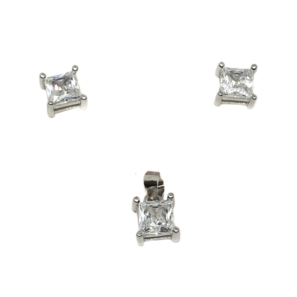 925 Sterling Silver Square Shaped Pendant Set MGA - PTS0069