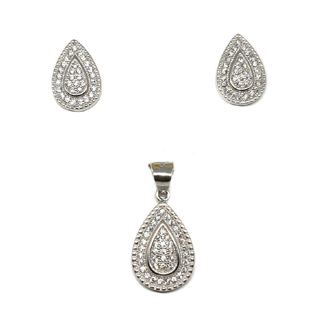 925 Sterling Silver Pear Shape Pendant Set MGA - PTS0082