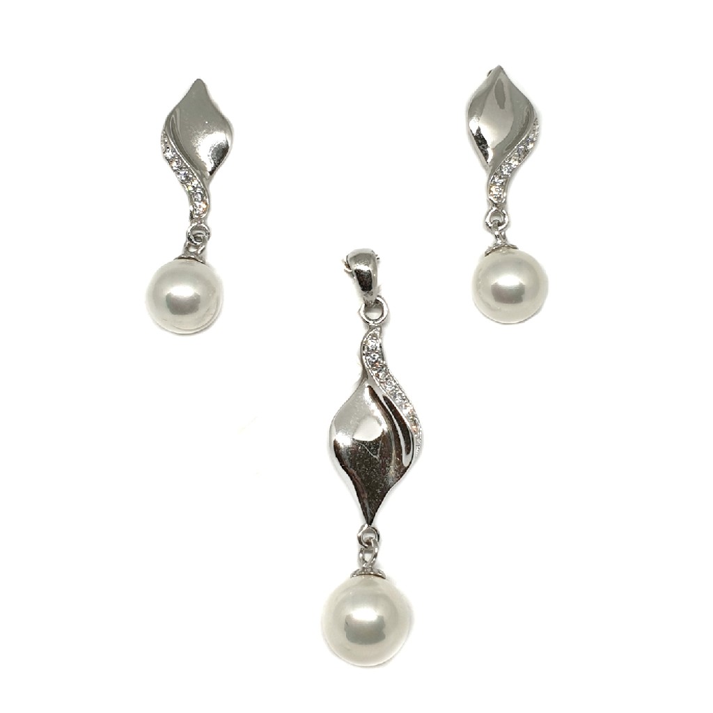 925 sterling silver pearl pendant set mga - pts0079