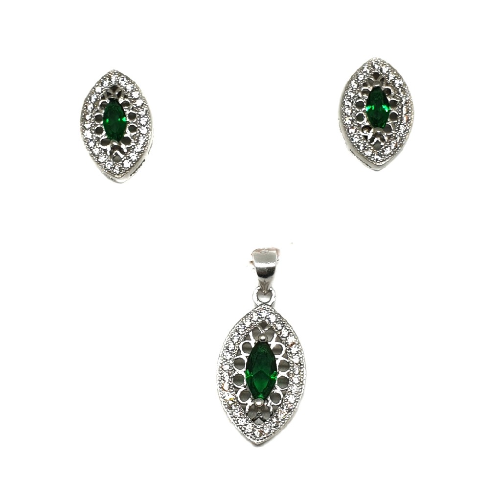 925 Sterling Silver Green Diamond Pendant Set MGA - PTS0024