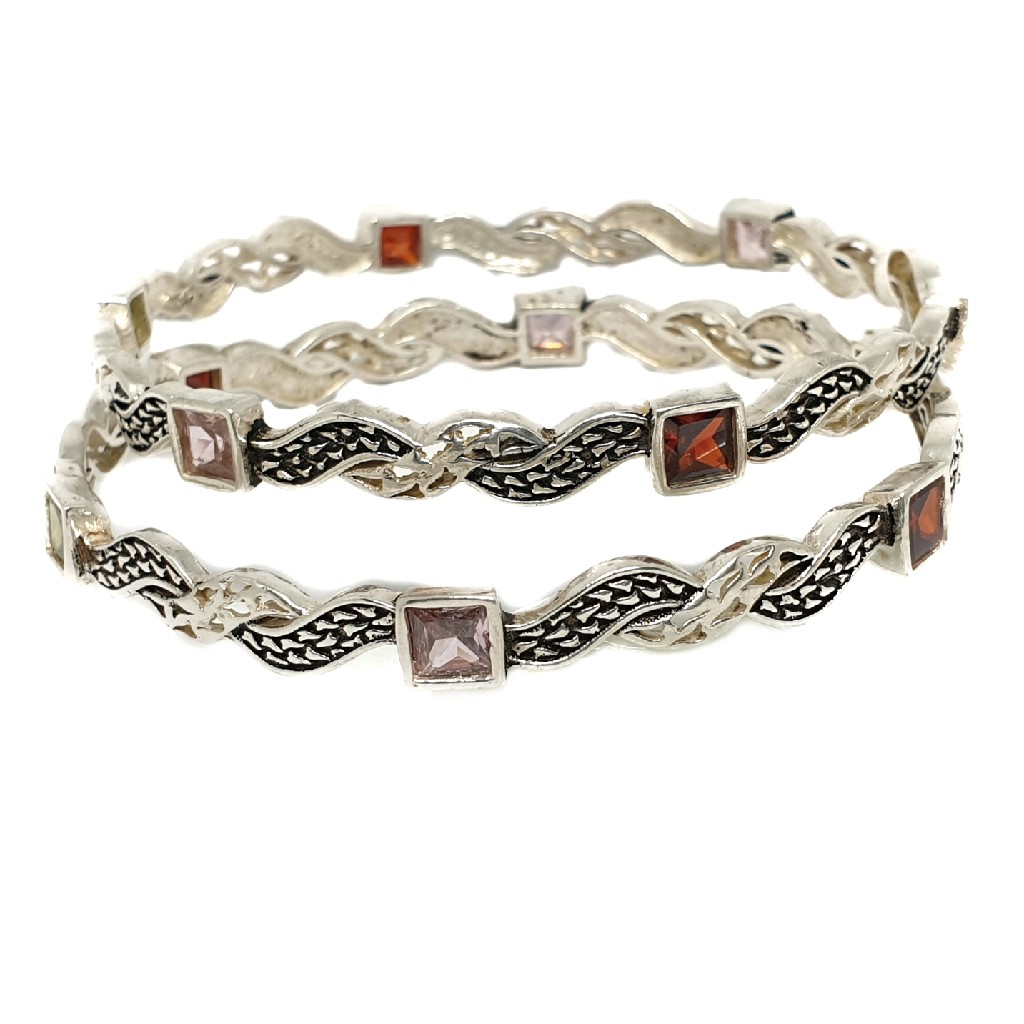 925 sterling silver square shaped colour stone oxidised kadali bangle mga - kds0327