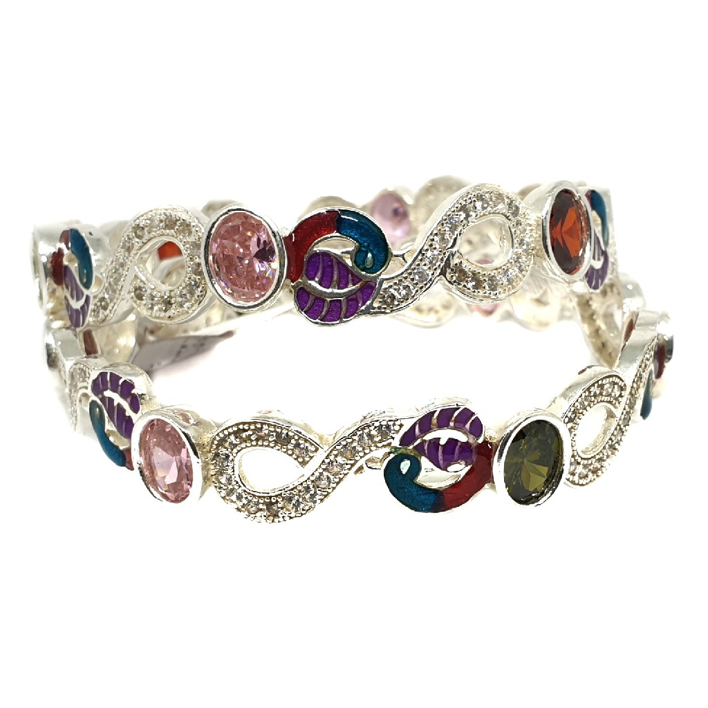 925 sterling silver peacock shaped colour stone kadali bangle mga - kds0149