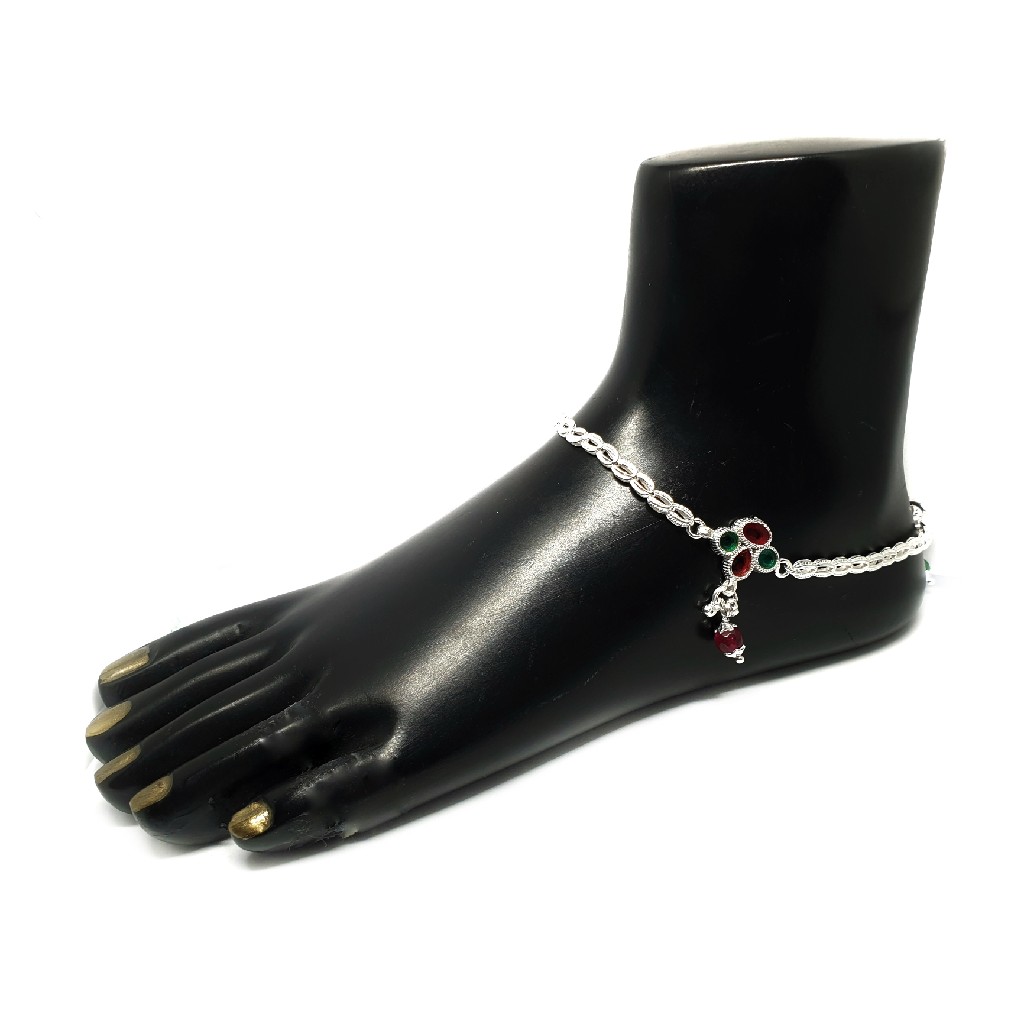 Red And Green Fancy Silver Payal MGA - PLS0308