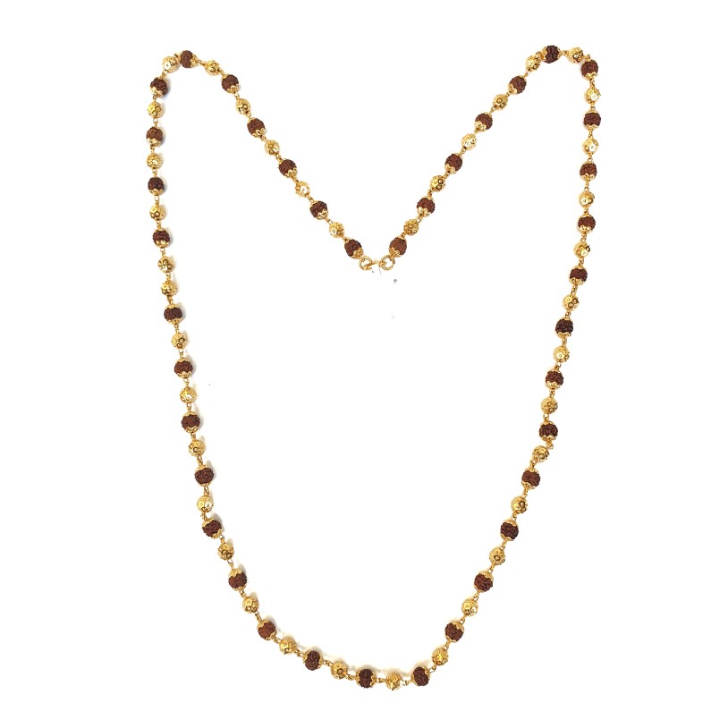 One gram gold plated vertical para with rudraksh mala chain mga - mle0031