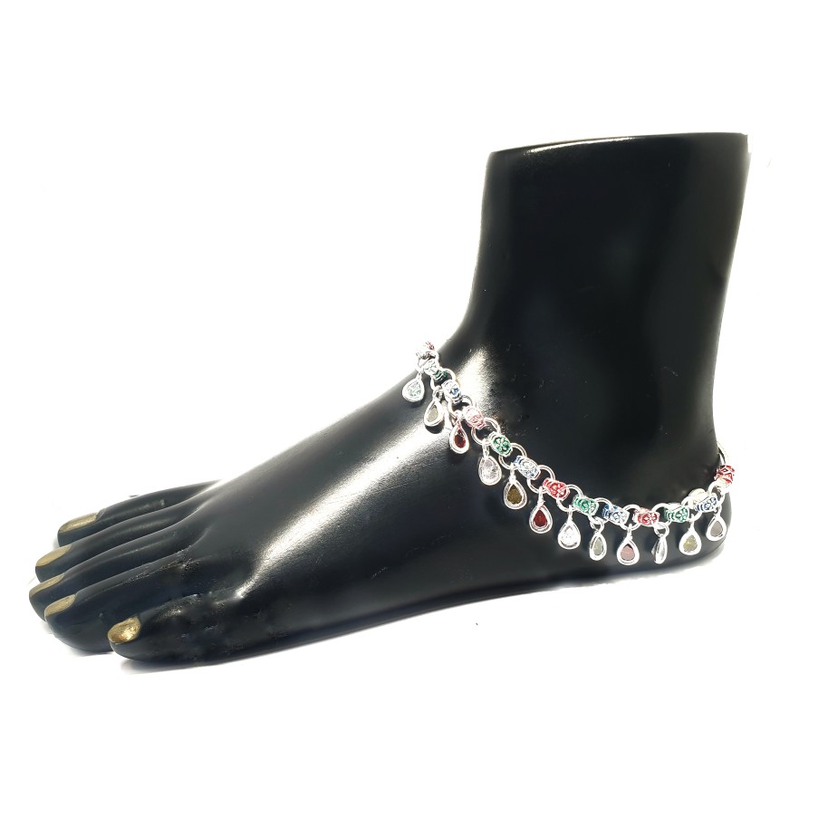 Colourful Pandadi Silver Anklet Payal MGA - PLS0265