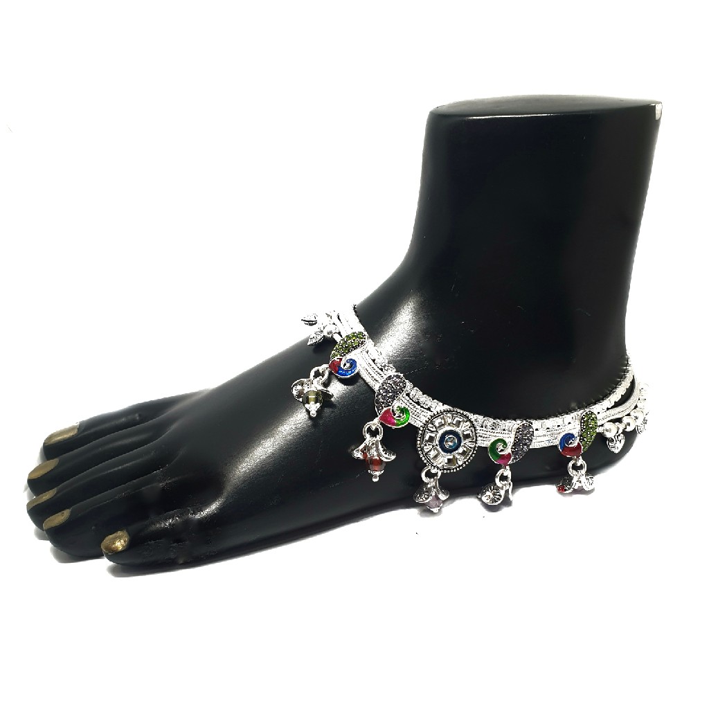 Peacock shaped full bridal set silver anklet payal mga - pls0313
