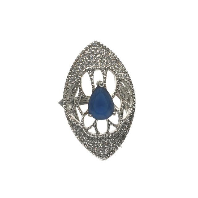 925 Sterling Silver Blue Stone Ring MGA - LRS0093