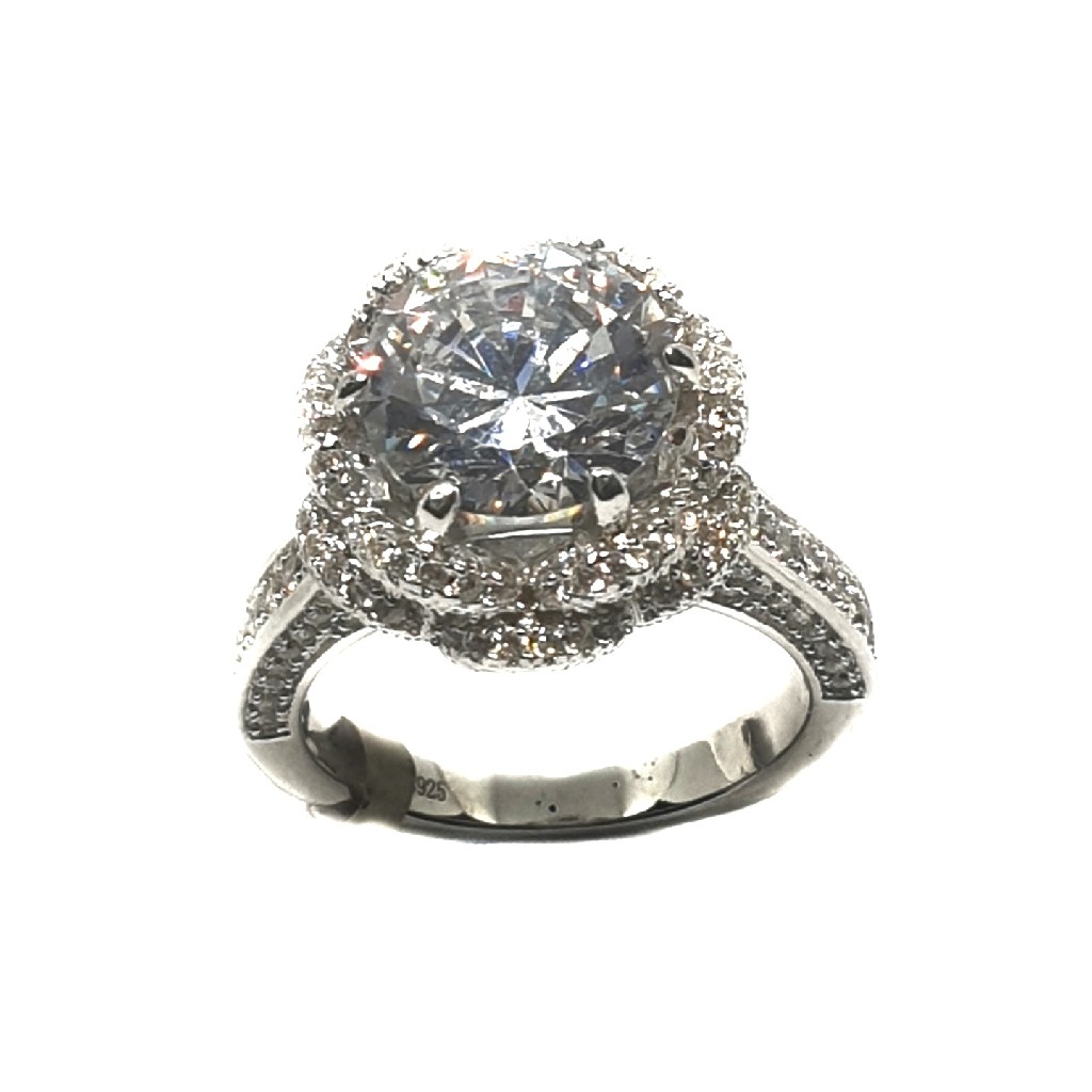 925 Sterling Silver Round Cut Solitaire Diamond Ring MGA - LRS0681