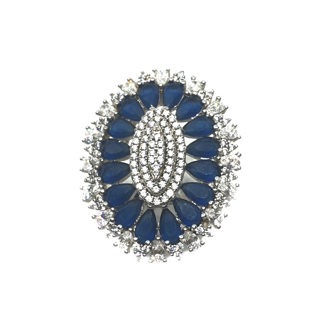 925 Sterling Silver Oval Shaped Blue Stone Ring MGA - LRS0103