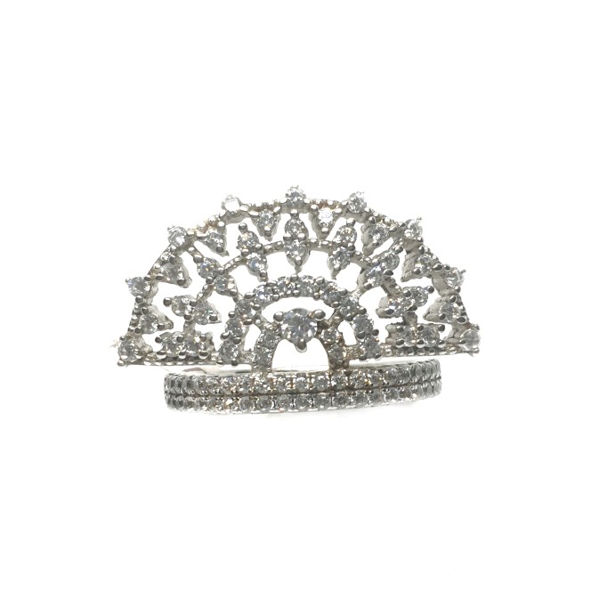 925 Sterling Silver CZ Diamond Cut Queen Shaped Ring MGA - LRS0095