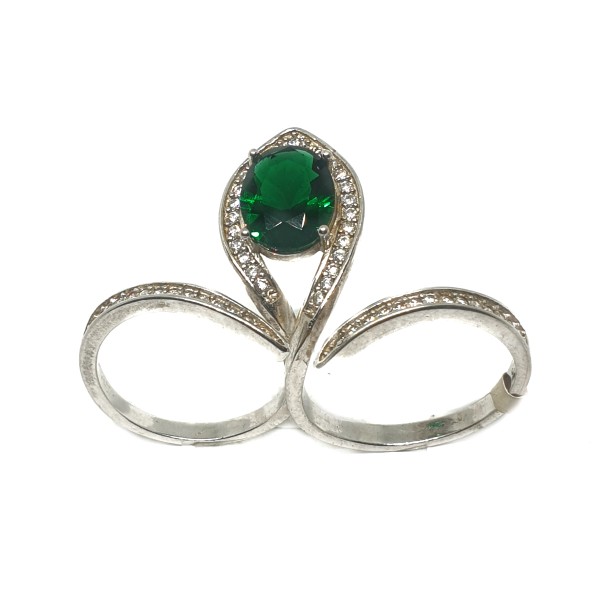 925 sterling silver green diamond Double Finger ring mga - lrs0079