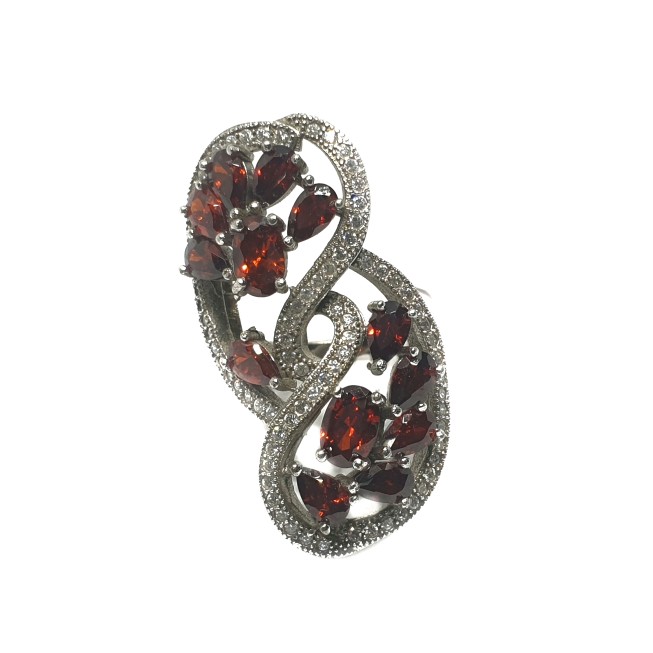 925 Sterling Silver Orange Diamond Cut Ring MGA - LRS0051