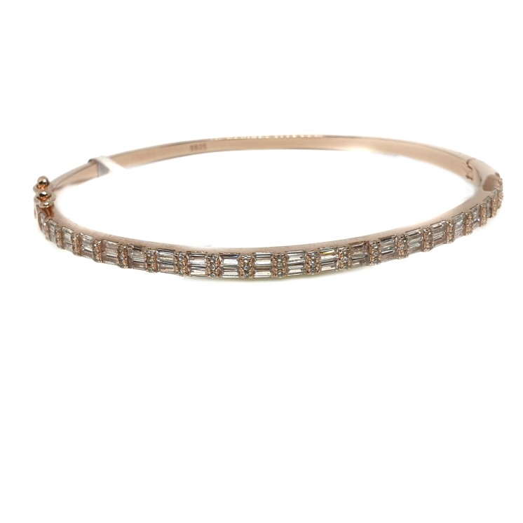 925 Sterling Silver CZ Diamond Rose Plating Lining Bracelet MGA - KRS0046