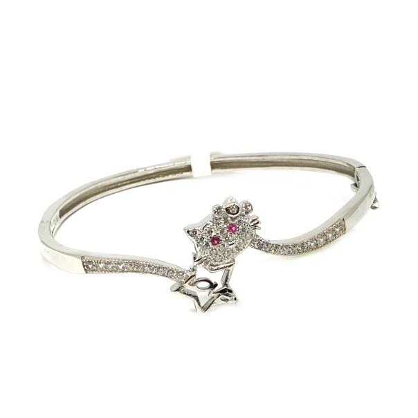 925 Sterling Silver Cat Shape Pink Diamond Baby Bracelet MGA - BRS0373