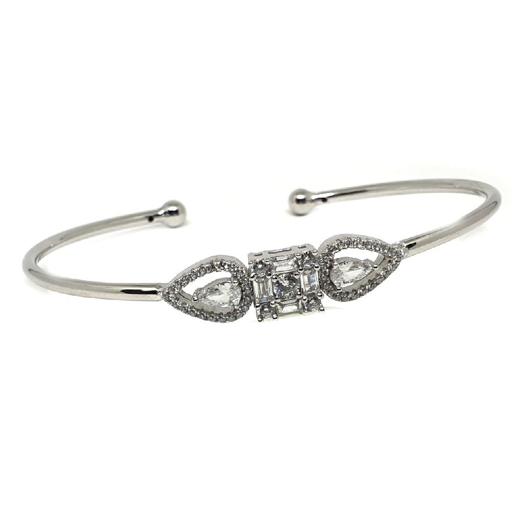 925 Sterling Silver CZ Diamond Designer Square Shape Kada Bracelet MGA - BRS0382
