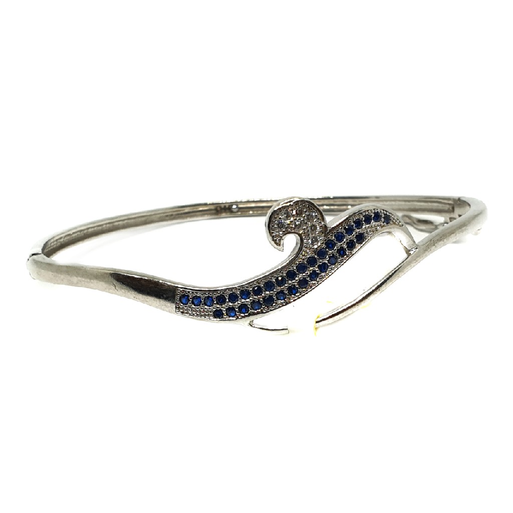 925 Sterling Silver CZ Blue Diamond Kada Bracelet MGA - BRS0355
