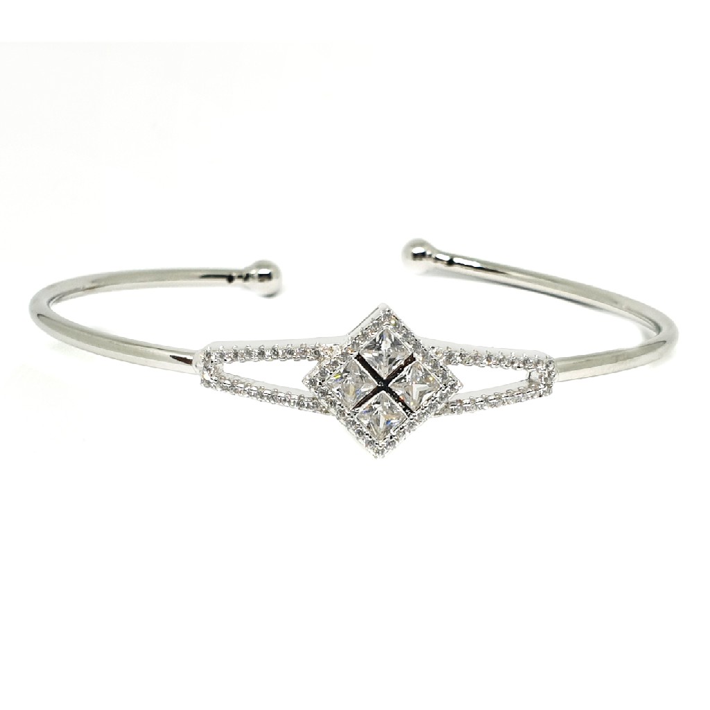 CZ Diamond 925 Sterling Silver Square Shaped Kada Bracelet MGA - BRS0381