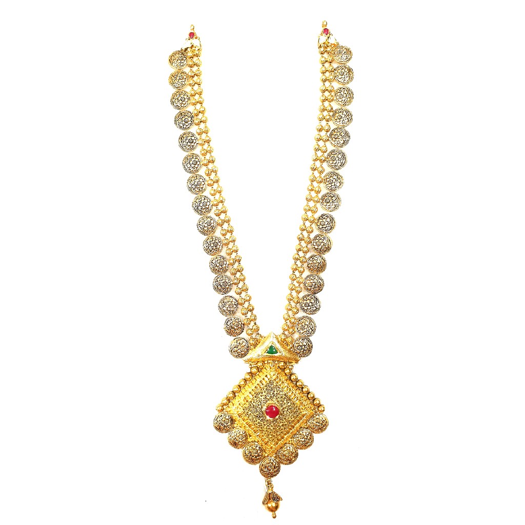 22k Gold Antique Oxidised Pavali Necklace MGA - GLS093