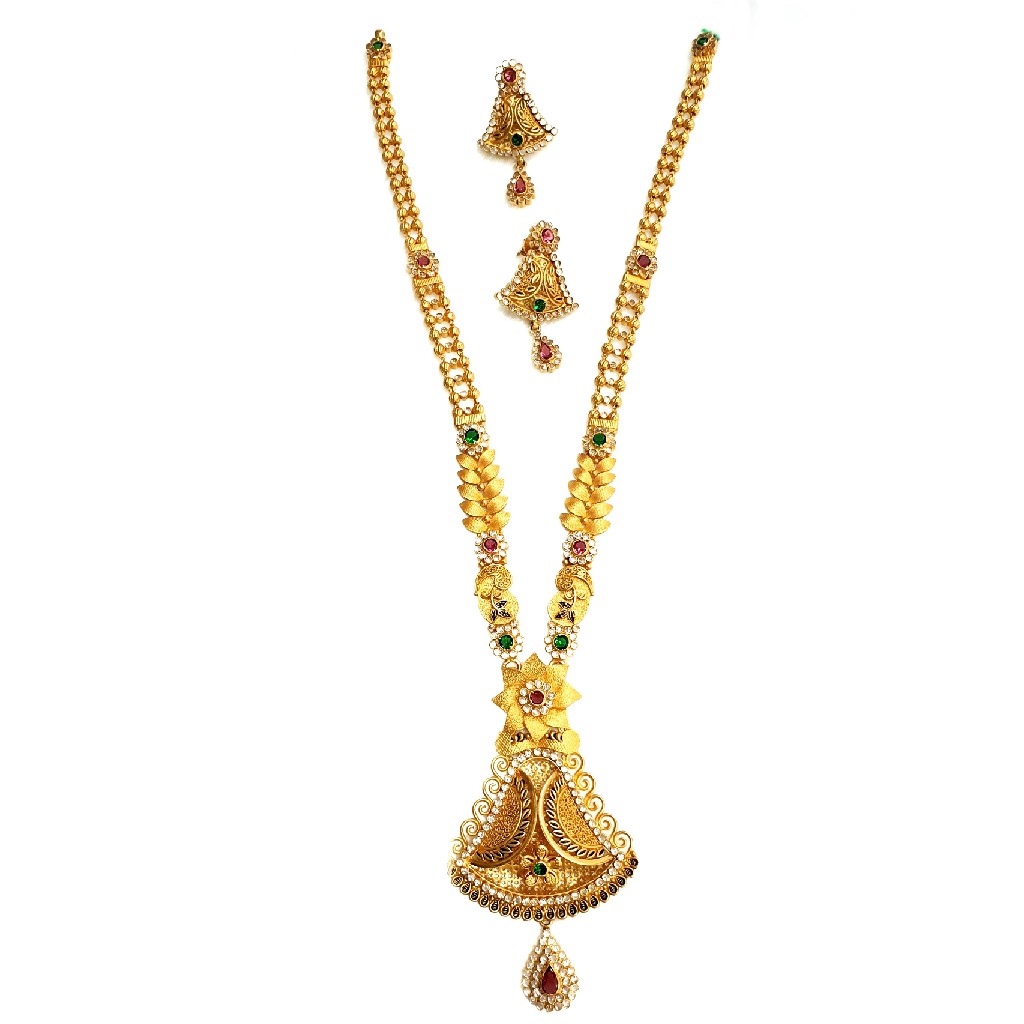 22k Gold Checkers Diamond Antique Necklace With Earrings MGA - GLS091