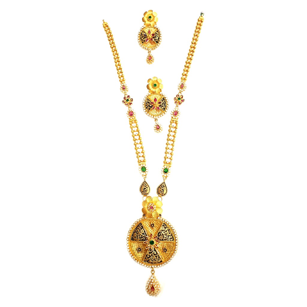 916 Gold Round Shape Checkers Diamond Necklace Set MGA - GLS087