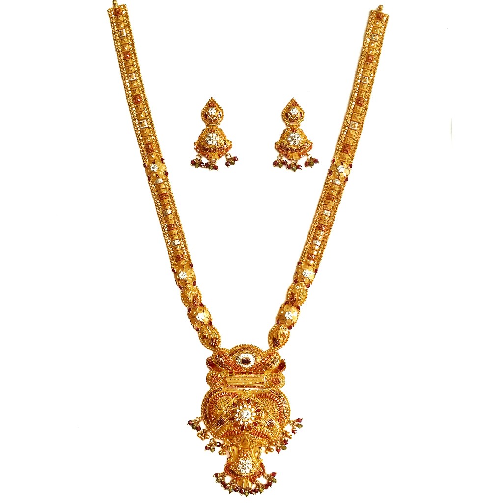 916 Gold CZ Diamond Minakari Necklace With Earrings MGA - GLS082
