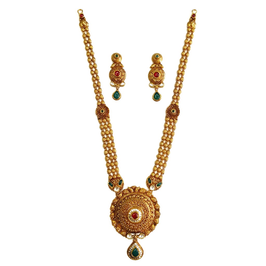 22k Gold Antique Round Shaped Necklace Set MGA - GLS078