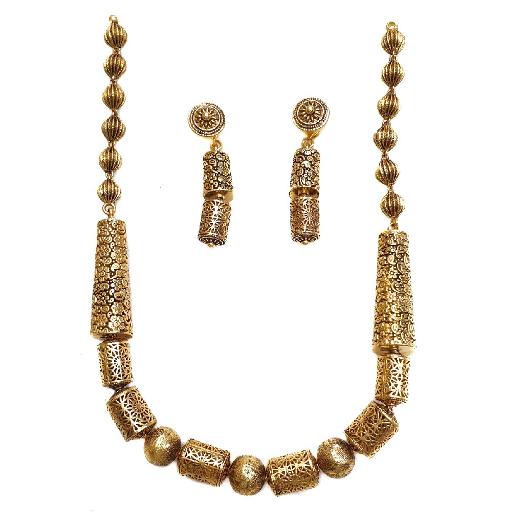 22k Gold Rajwadi Mala Necklace With Earrings MGA - GLS071