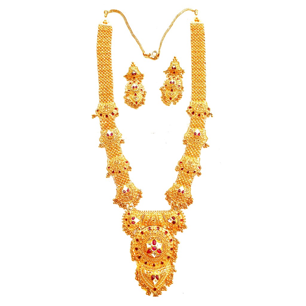 22K Gold Antique Rajwadi Necklace With Earrings MGA - GLS69