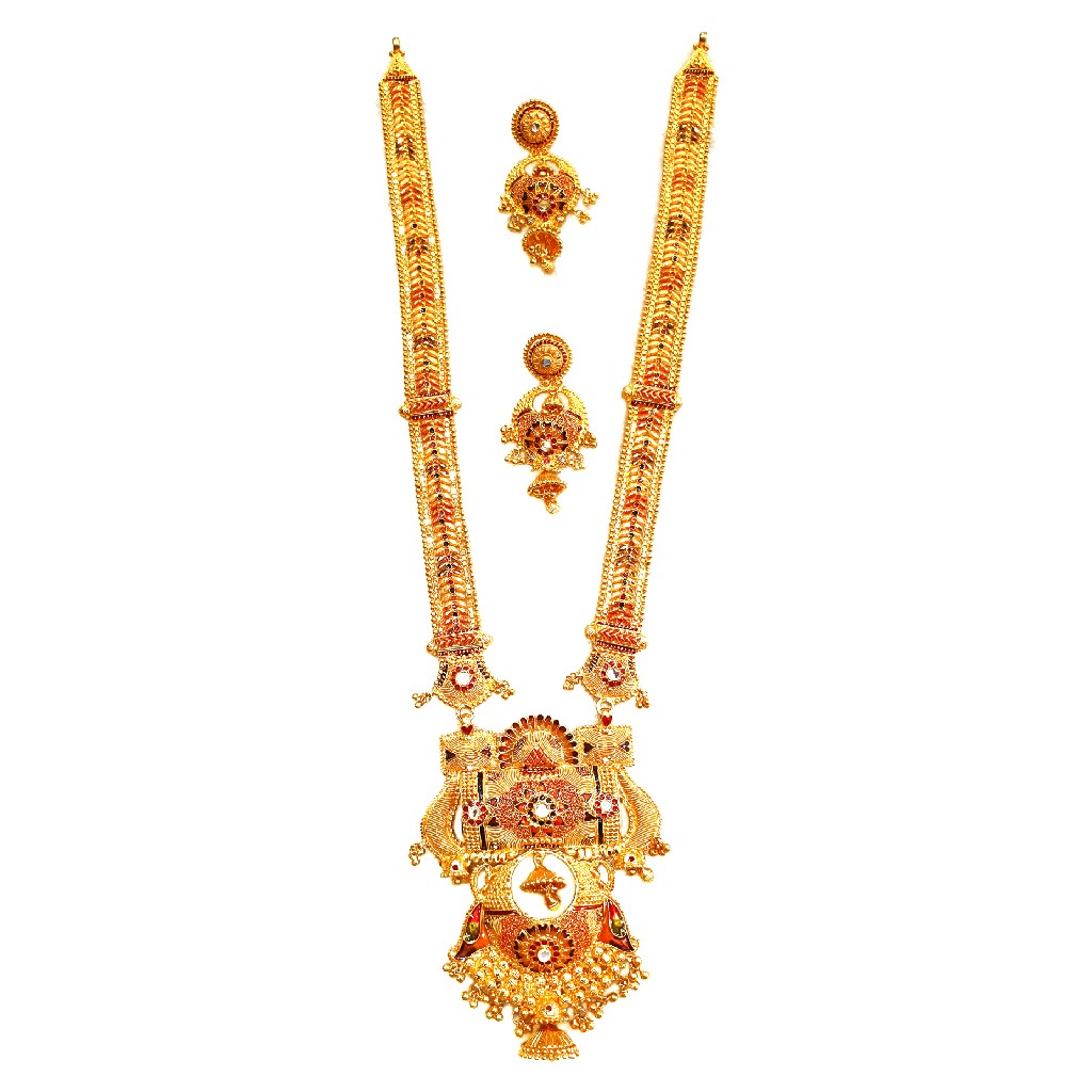 22k gold kalkatti meenakari necklace with earrings mga - gls068
