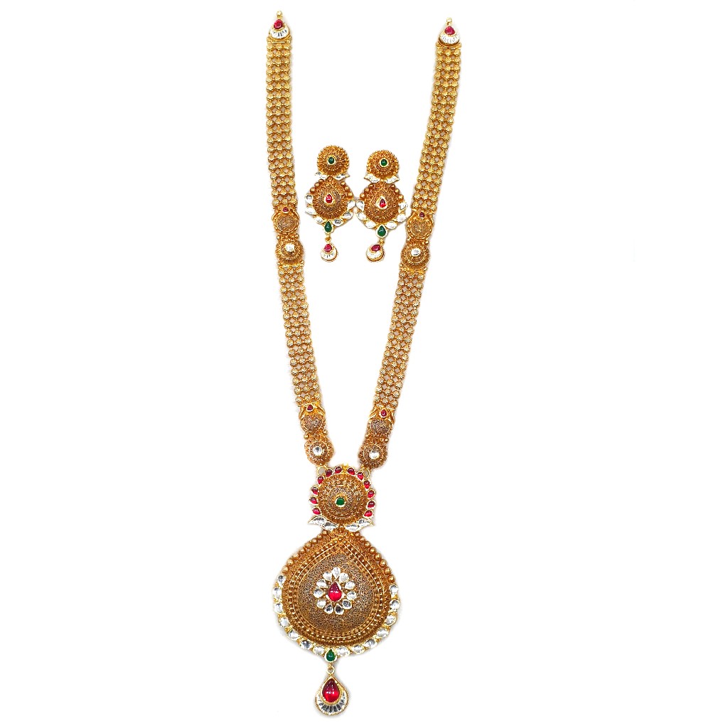 22k Gold Antique Rajwadi Necklace With Earrings MGA - GLS065