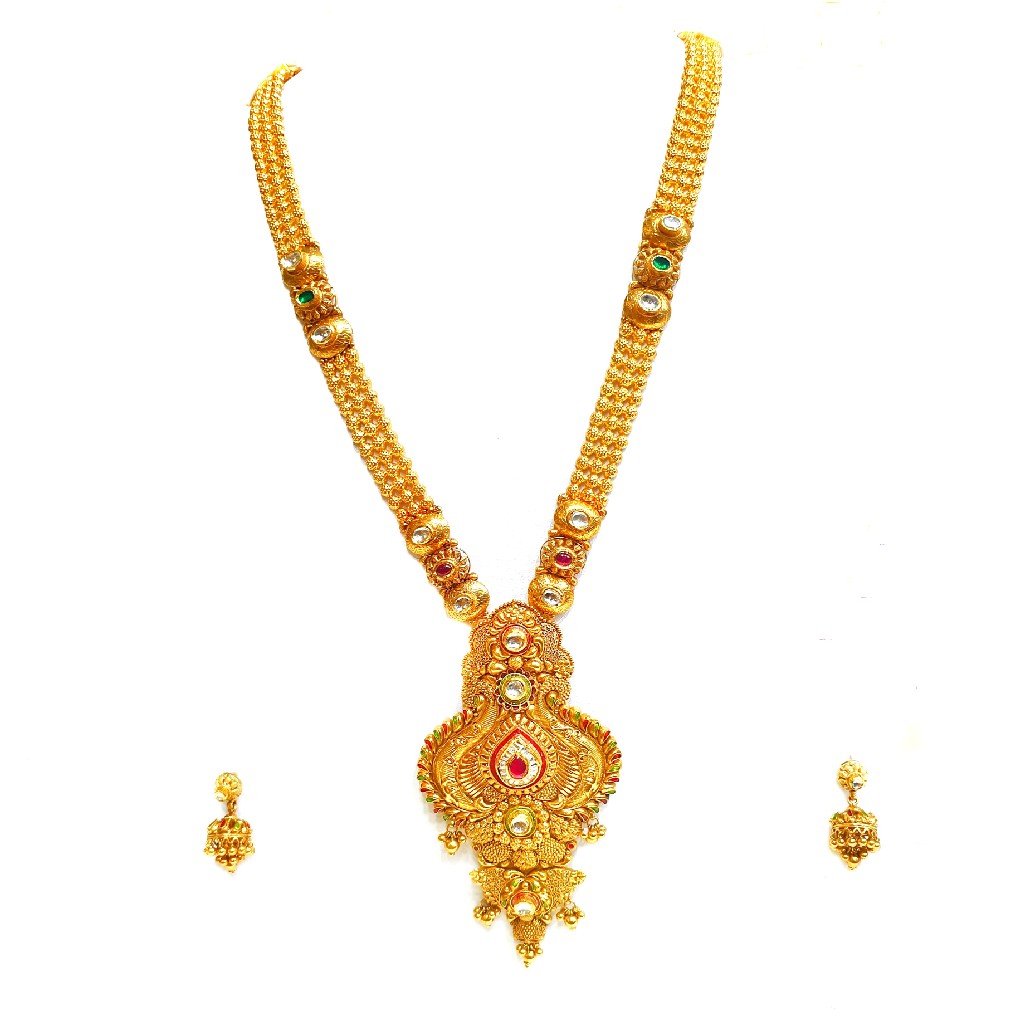 22k gold antique rajwadi necklace with jumar buti mga - gls064