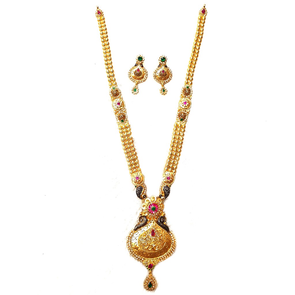 22k Gold Checkers Diamond Necklace With Earring MGA - GLS061