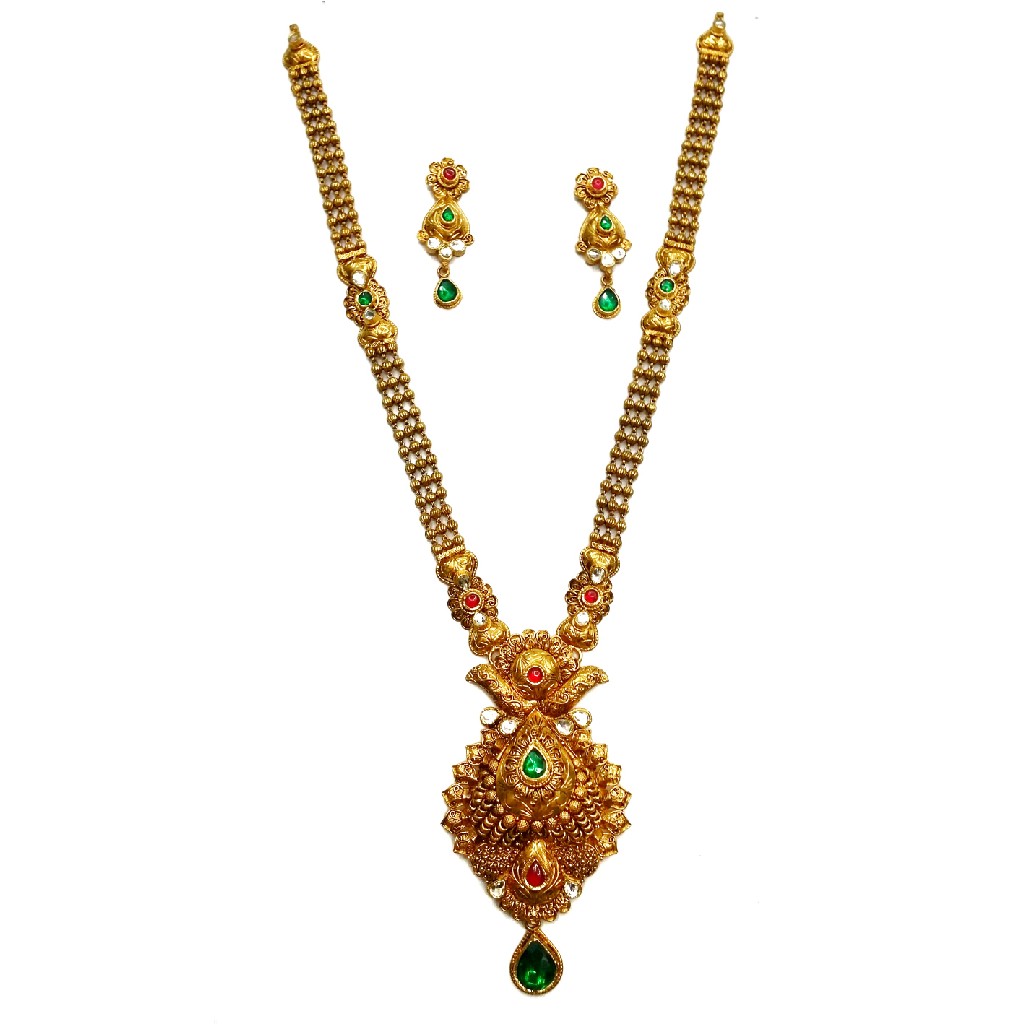 22k Gold Antique Designer Nakashi Necklace Set MGA - GLS056