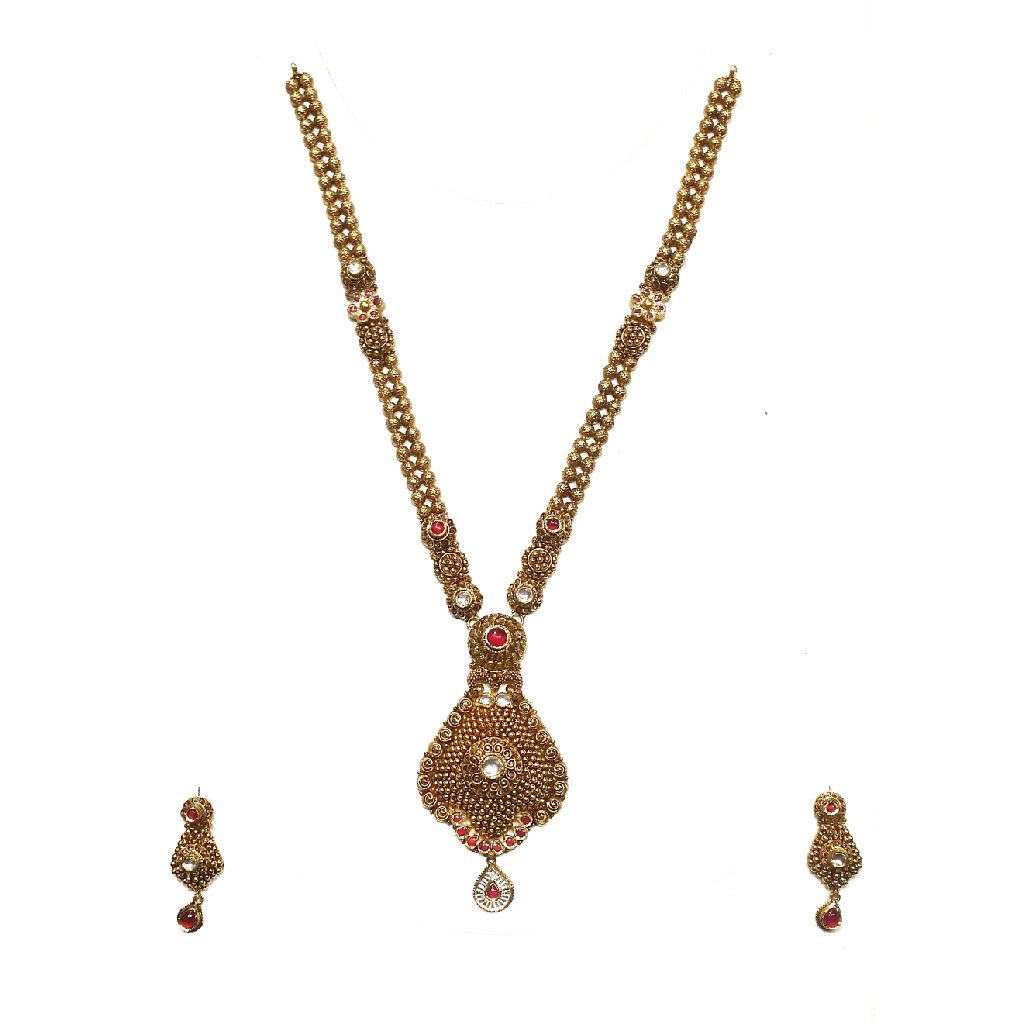 22kt Gold Antique Oxidised Necklace With Earrings MGA - GLS054
