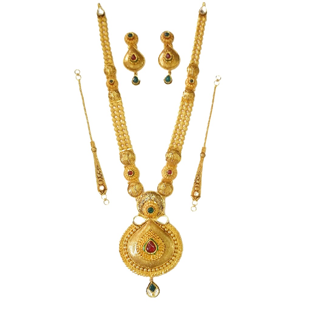 22k Gold Antique Rajwadi Necklace Set MGA - GLS051