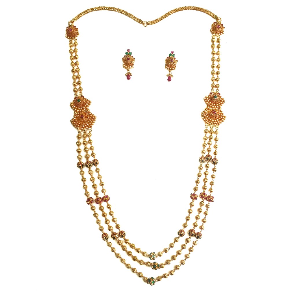 22k Gold Antique Designer Mala Necklace Set MGA - GLS041
